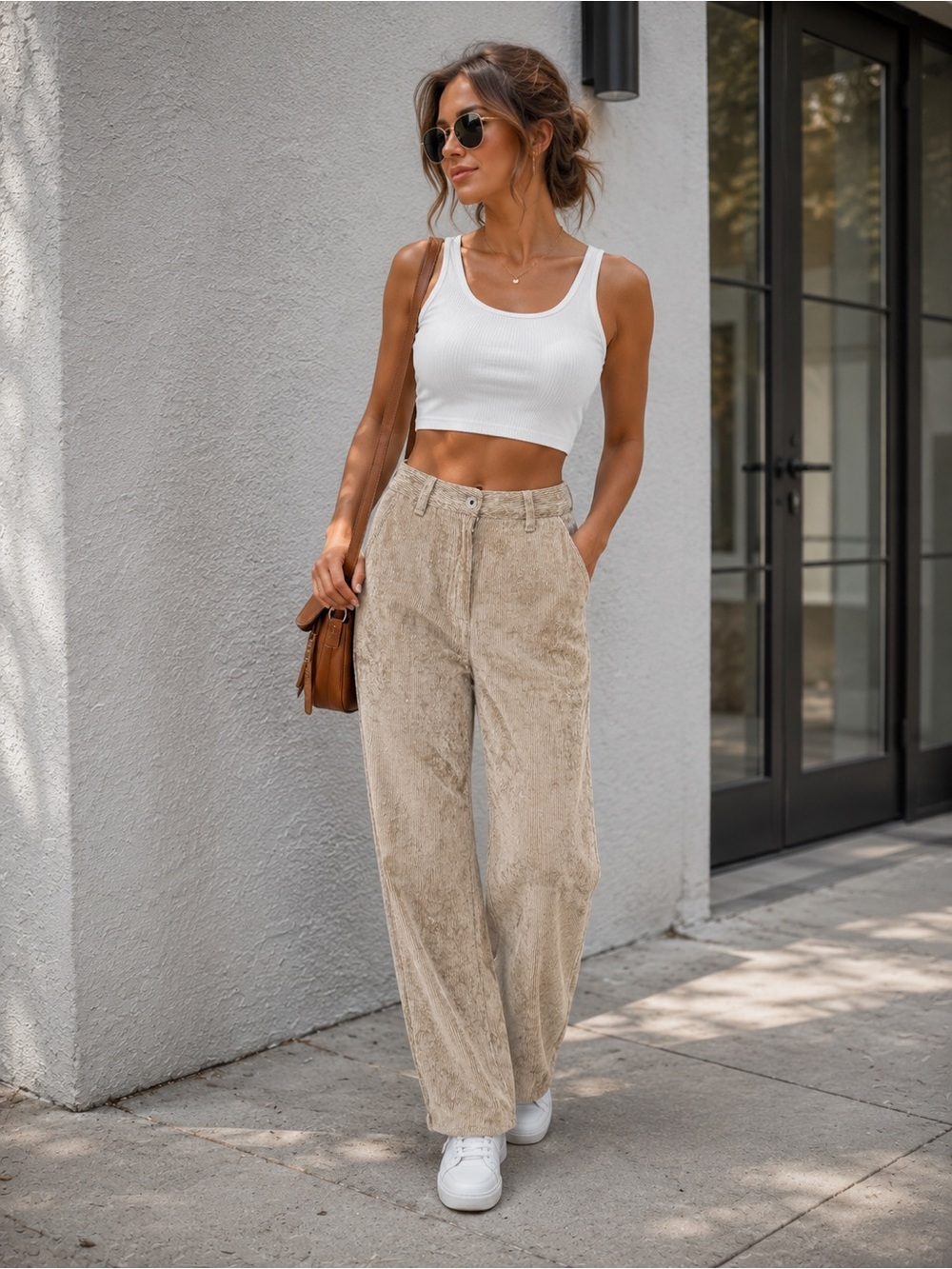 Rag & Bone High-Rise Wide Leg Corduroy Pants - Beige. Size 25
